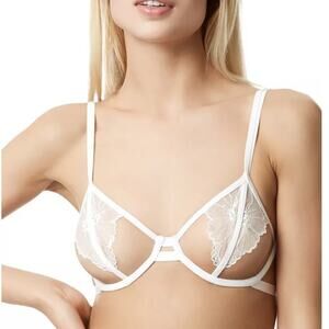 Bluebella Bra 32DD / E Emerson Underwire Open White Lace Cutout NEW $64